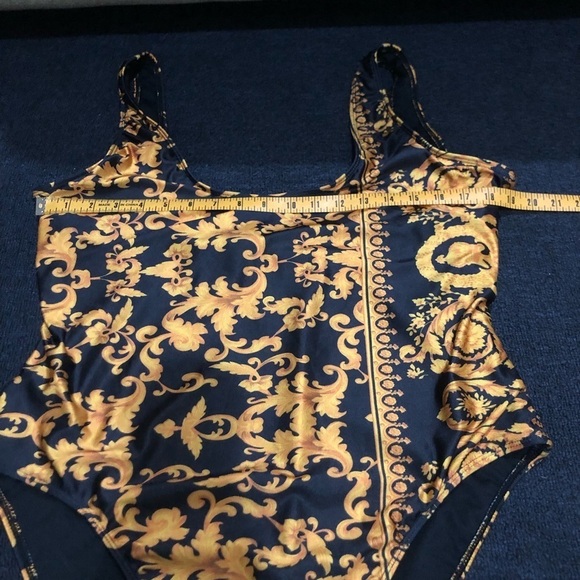 Boohoo Navy & Gold Print One Piece Swimsuit Size 18 - Picture 5 of 6